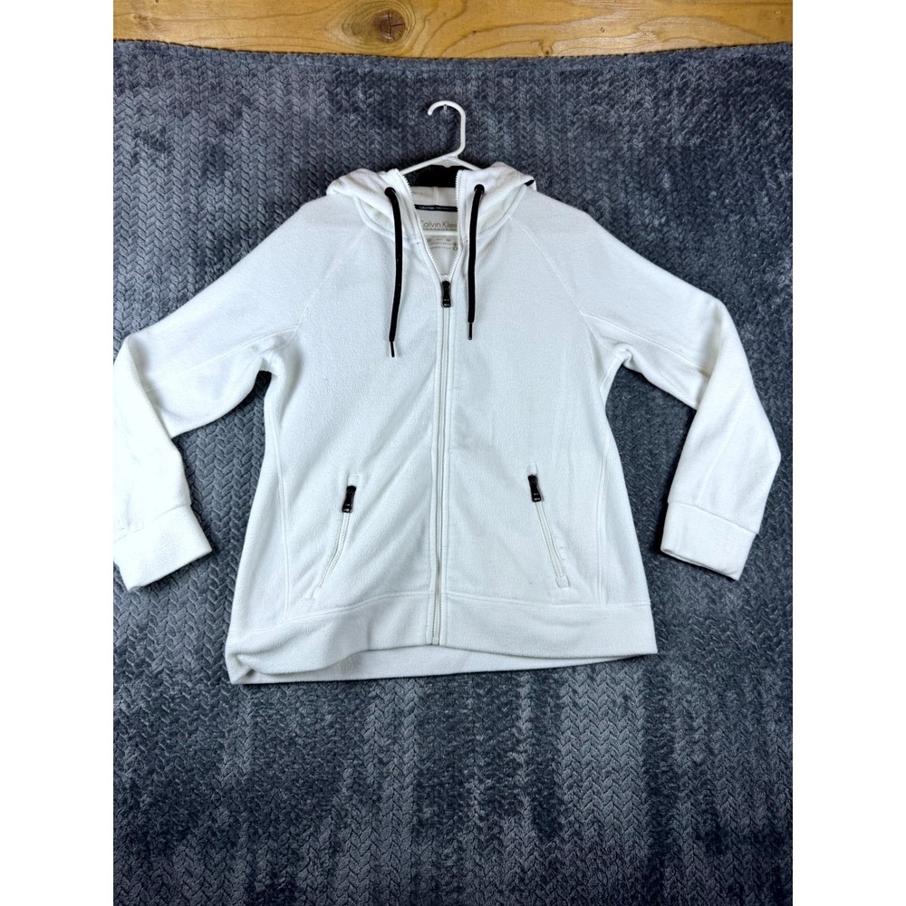 Calvin Klein Performance Hoodie Womens Large White Full Zip Fleece Raglan Sleeve
